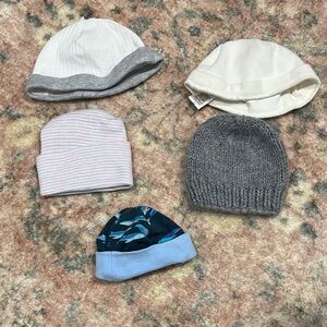 Set of 5 Preemie Beanie Collection - Gray, White, Blue